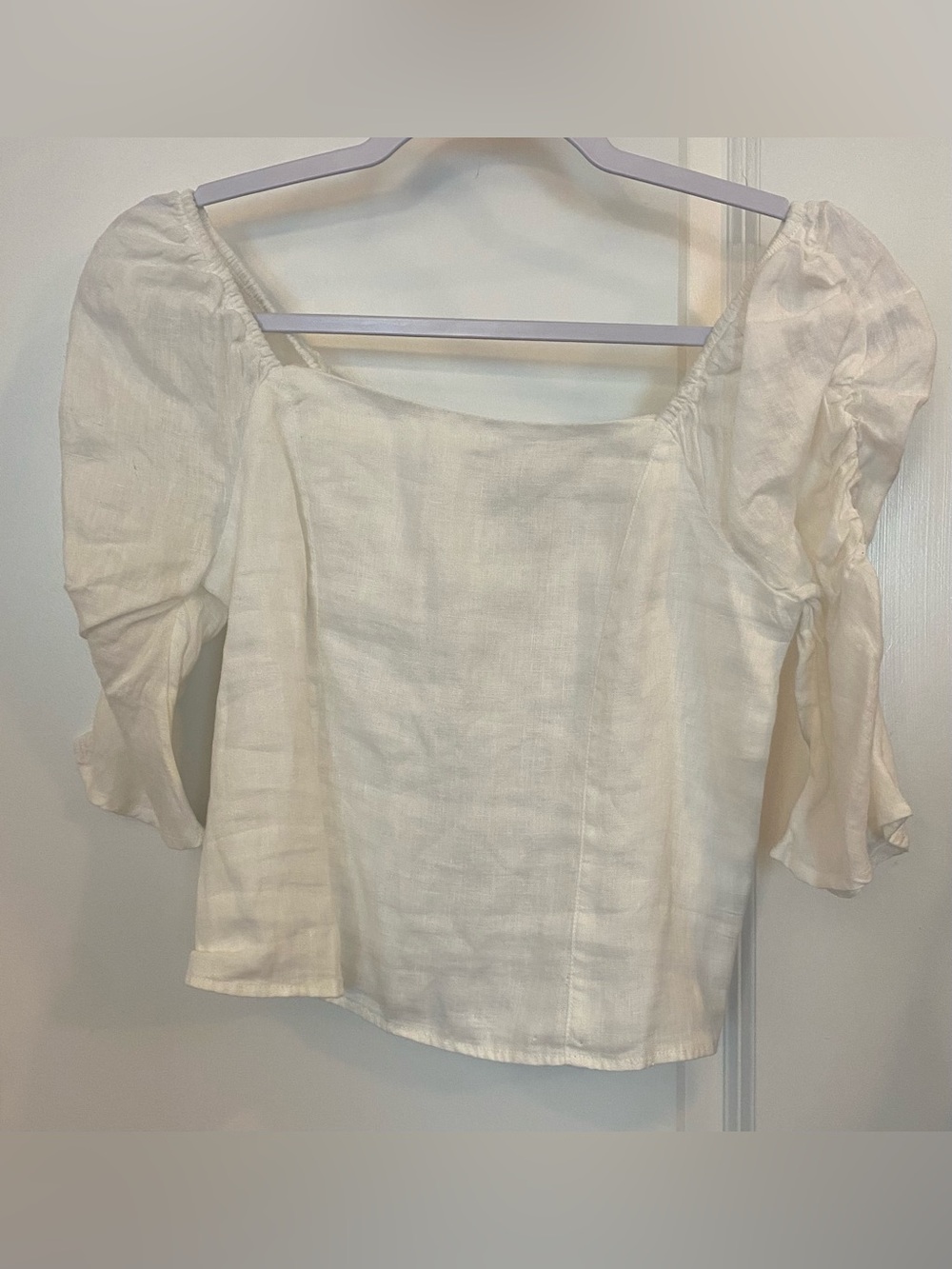 Rachel Zoe Blouse NWT Sz S White Linen Cropped Puff Sleeves Side Zip